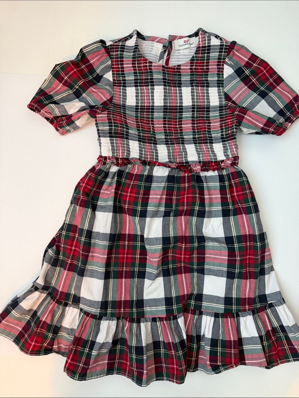 Girls Red Plaid Smocked Waist Dress - Classic Holiday Style